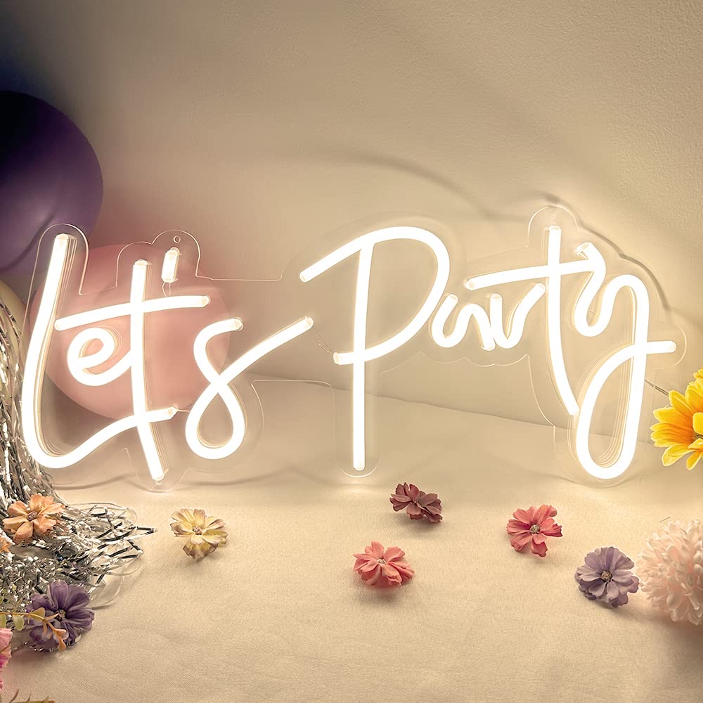 BDUN Let's Party Neon Sign - Add a Vibrant Glow to Your Party Nights! Adjustable Brightness & Long Cord for Added Convenience, Lets Party Neon Light for Wall Decor, Background Decor