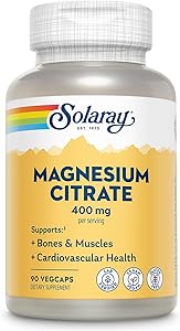SOLARAY Magnesium Citrate 400mg - Magnesium Supplement - Bone Health, Muscle, Relaxation and Heart Health Support - Vegan, Gl