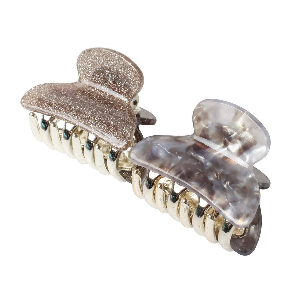 1.57 inch Floral Printed Small Acrylic Hair Claw Clips for Girls and Women, Plastic No-Slip Grip Jaw Hair Clip Hair Jaw Clamp, Pack of 12 (Color E) : Beauty