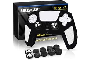 SIKEMAY PS5 Controller Skin, Anti-Slip Thicken Silicone Protective Cover Case Perfectly Compatible with PlayStation 5 Controller Grip with 10 x Thumb Grip Caps (Black-White)
