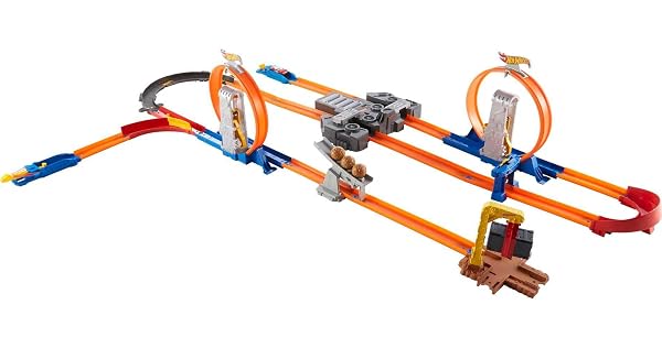 HOT WHEELS TOY CAR TRACK SET, TRACK BUILDER PLAYSET TOTAL TURBO TAKEOVER WITH 1:64 SCALE VEHICLE, MOTORIZED BOOSTER & MULTIPLE CONFIGURATIONS