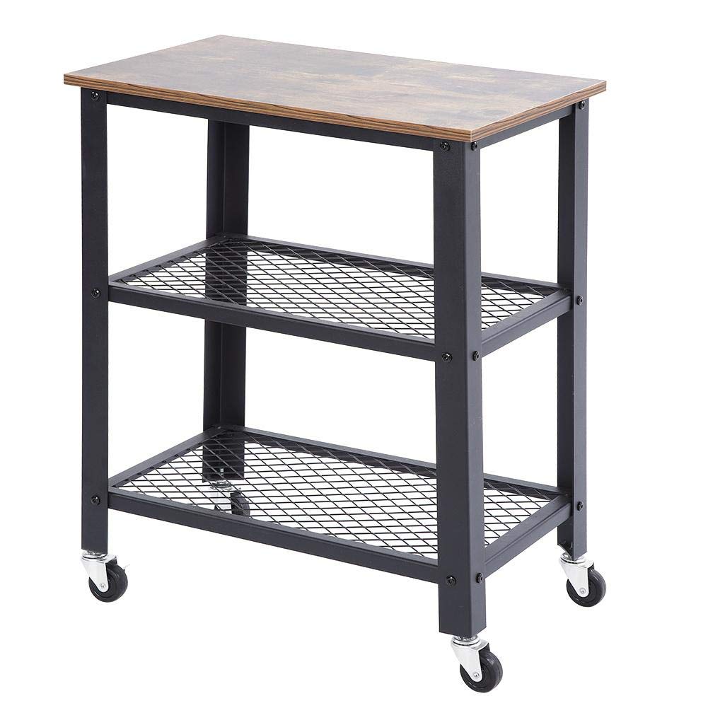 Best Rolling Farmhouse Kitchen Island Cart On Wheels Rustic Wood Industrial Bookshelf