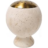 Natural Marble Incense Burner 4.2” Multi-Purpose Holder with Brass Accents