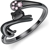 Black Cat Ring 925 Sterling Silver Cat Noir Ring Adjustable Black Cat Jewelry Gifts for Women