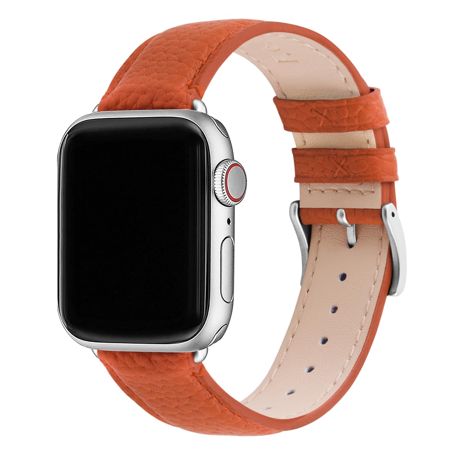 Fullmosa Compatible with Apple Watch Straps 40mm 42mm (Series 11/10) 41mm 38mm, Leather iWatch Bands for iWatch SE 3 2 1 Series 11 10 9 8 7 6 5 4 for Women Men, Etrusque Brick Orange+Silver Buckle