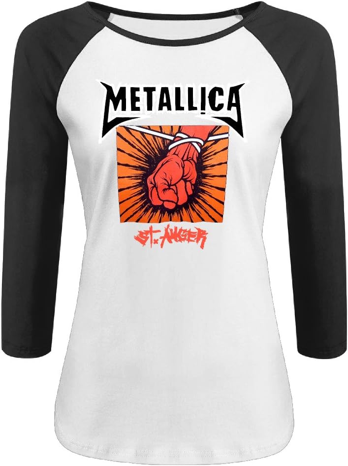 Women St.Anger Studio Album Metallica Casual Round Neck 3/4 Sleeve Raglan Tee