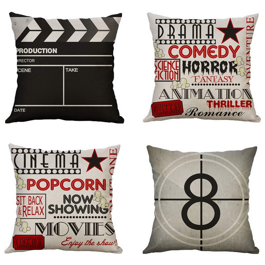 4 pcs Movie Pattern Pillow Cases, Sunshine Cushion Covers Throw Pillow Case Cotton Linen Pillowcase Flowers Pattern Covers Cases Home Decoration,18x18 Inches