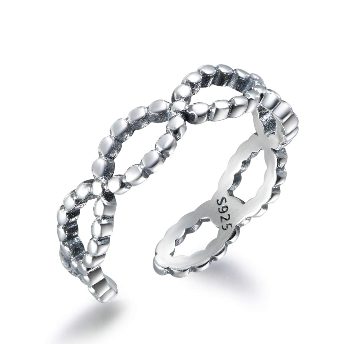 wynn's Solid 925 Sterling Silver Ring for Women, Adjustable Vintage Silver Thumb Ring, Unisex Resizable Hollow Plait Infinity Open Finger Rings, Silver Toe Rings for Women Mens Girls