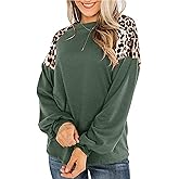 Womens Leopard Print Long Sleeve Shirts Fall Casual Crewneck Color Block Tops Sweatshirts