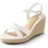 Ankis Wedge Sandals for Women, Espadrille Womens Wedge Sandals Comfortable Open Toe Cross Band Ankle Strap High Heel Wedges for Women Dressy Summer -3.4Inch