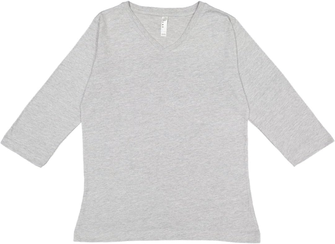 LAT Apparel Womens Jersey V-Neck 3/4 Sleeve T-Shirt, Heather, Large