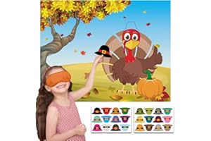 Happy Storm Thanksgiving Party Games Activities for Kids - Pin The Hat on The Turkey Fall Festival Games Party Favors Supplies, Thanksgiving Crafts Gifts for Kids