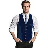 Wehilion Velvet Men's Vest V Neck 4 Button Slim Fit Dress Suit Vest Waistcoat Modern Fit