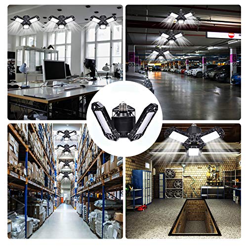 Led Garage Lights, Deformable Shop Lights for Workshop, 4000LM, 40W Led Lights for Garage Ceiling Screw in, Adjustable Triple Glow Led Garage Light, LED Light Bulbs for Warehouse, Corridor, Stadium - Thumbnail 6
