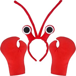 3 Pcs Crawfish Headband Crab Hat with Claw Gloves,Suit for Sea Ocean Costume Cosplay,Seafood Lovers