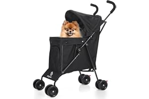 Wedyvko Travel Portable Dog Stroller, Pet Stroller for Small Puppy Dogs & Cats, Up to 33 lbs, Black