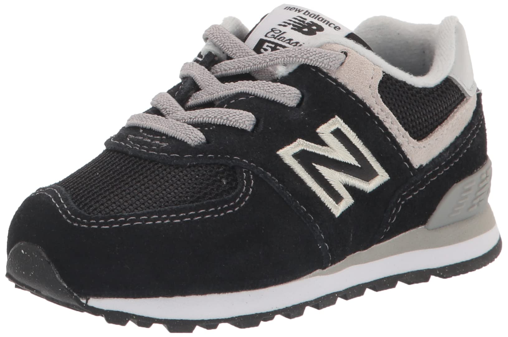 New Balance Kid’s 574 Core Bungee Sneaker, Black/White, 3 M Infant (0-12 Months)