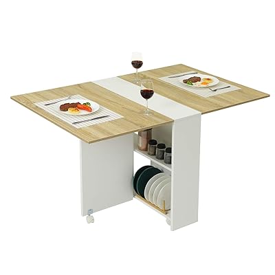 Tiptiper Folding Dining Table, Space Saving with Storage Racks