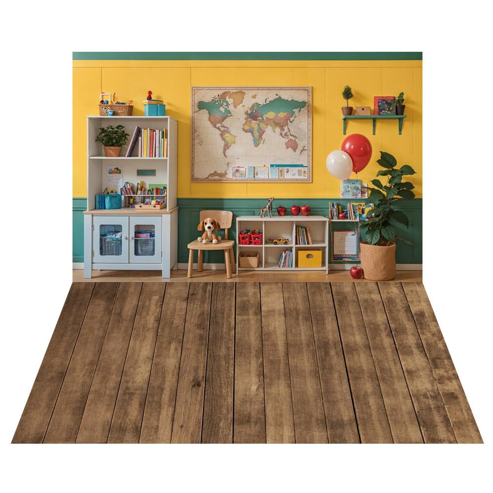 Photo 1 of Kate Room Set Back to School Backdrops Classroom Bookcase Map Indoor Decorations Photography Backgrounds Setters (10ftx6.5ft&10ftx6.5ft)