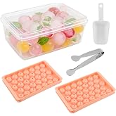 2‑Pack Round Ice Cube Trays, 66‑Grid Sphere Ice Ball Molds | Stackable Food‑Grade PP Ice Maker Set with Scoop &amp; Tongs, for Whiskey, Cocktails, Coffee &amp; Juice