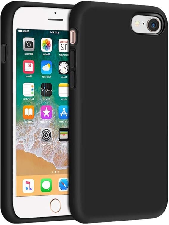 Funda para iPhone 8, iPhone 7, carcasa de silicona suave, carcasa de goma de silicona, forro de microfibra, carcasa rígida a prueba de golpes, carcasa protectora completa para iPhone 7/8 (negro): Amazon.com.mx: