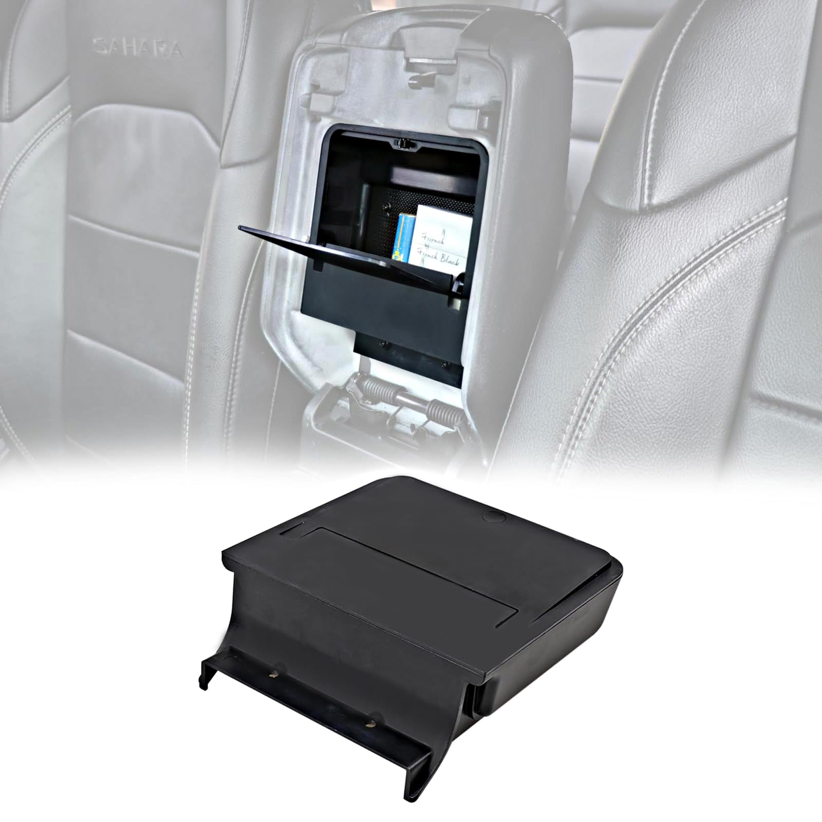 Photo 1 of JHD-TOGO Jeep Wrangler JL One-Touch Hidden Storage Console Box, Modern Center Console Box, 6.77 x 6.16 x 1.81 inches, Black