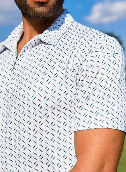 JMIERR PREMIUM GOLF SHIRTS FOR MEN MOISTURE WICKING QUICK DRY PRINT PERFORMANCE ZIPPER COLLARED POLO SHIRT, S, DUSK BLUE
