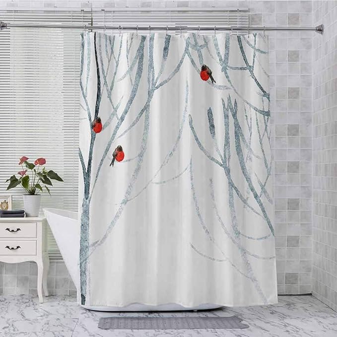 Aishare Store Shower Curtain, Trees Water Colored Image of Winter Woods