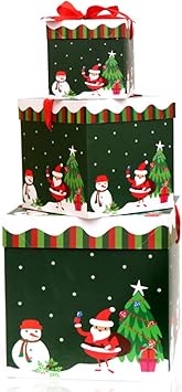 Amazon Tumao クリスマス ギフトボックス プレゼントボックス ギフト用 ラッピング 箱 プチギフト お菓子 ラッピング 組み立て式 クリスマスツリー サンタ 柄 3個セット グリーンツリー ギフトボックス 文房具 オフィス用品