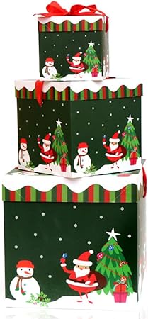 Amazon Tumao クリスマス ギフトボックス プレゼントボックス ギフト用 ラッピング 箱 プチギフト お菓子 ラッピング 組み立て式 クリスマスツリー サンタ 柄 3個セット グリーンツリー ギフトボックス 文房具 オフィス用品