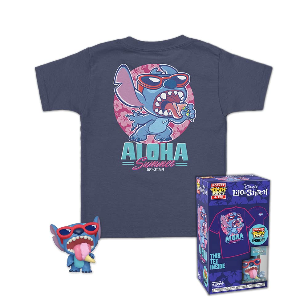 Funko Pocket POP! & Tee: Disney - Summer Stitch - for Children and Kids - Medium - T-Shirt - Clothes With Collectable Vinyl Minifigure - Gift Idea - Toys and Short Sleeve Top for Boys and Girls