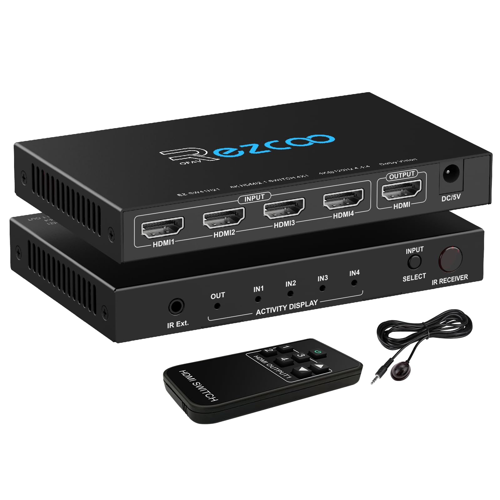4K 120Hz HDMI 2.1 Switch 4x1 Audio Extractor VRR ALLM HDCP2.3 ARC HDR10+ CEC Optical SPDIF and 3.5mm AUX Audio Out,HDMI Auto Switch 4 IN 1OUT IR Remote D-olby Digital EDID for PS5 XBOX NVIDIA