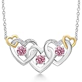 Gem Stone King 925 Silver and 10K Yellow Gold Pink and White Lab Grown Diamond Heart Shape Pendant Necklace For Women (0.81 Cttw, with 18 Inch Chain)