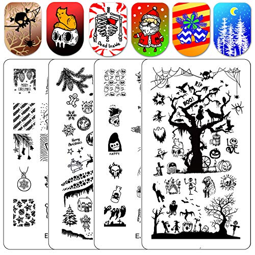 Nail Stamping Kit Halloween Chritmas - Ejiubas Nail Stamping Plates 2PCS Double-Sided Nail Stamping Plate Nail Art Plate Templates Nail Plates X-1920