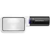 Eschenbach Mobilux LED Handheld Magnifier, 3X, 90 x 54 mm, 8D | Extra-wide aspheric PXM lens for reading larger areas;color LED filters, protective cover and 2 AA batteries included