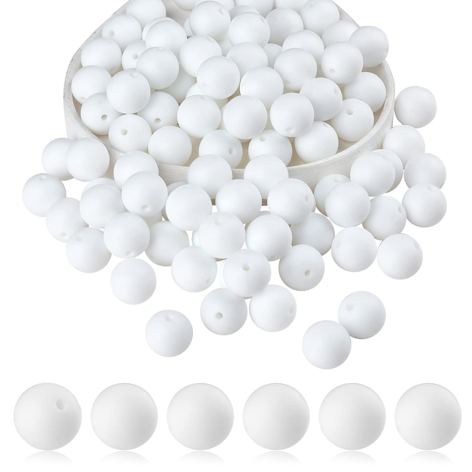 BEEFLYING 100 Pieces Silicone Beads 15mm Round Rubber Focal Bead Loose Spacer Beads for Keychain Making, Pen Bracelet Necklace Jewelry DIY Craft (White) โ image 1