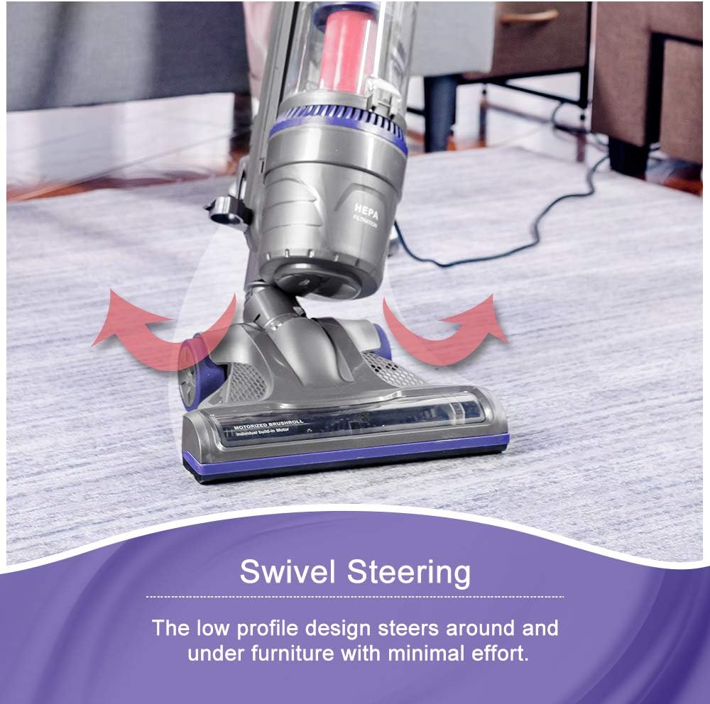 Okvac Bagless Upright Vacuum Cleaner Dual Motor Hepa Filtration Carpet Tiles And Wood Floors Corded Upright Titanium Graypurple