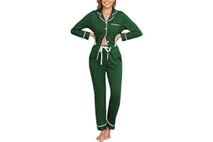 Veseacky 100% Cotton Pajamas for Women Set Long Sleeve Button Down Sleepwear Soft Pjs Lounge Sets with Pockets XS-XXL