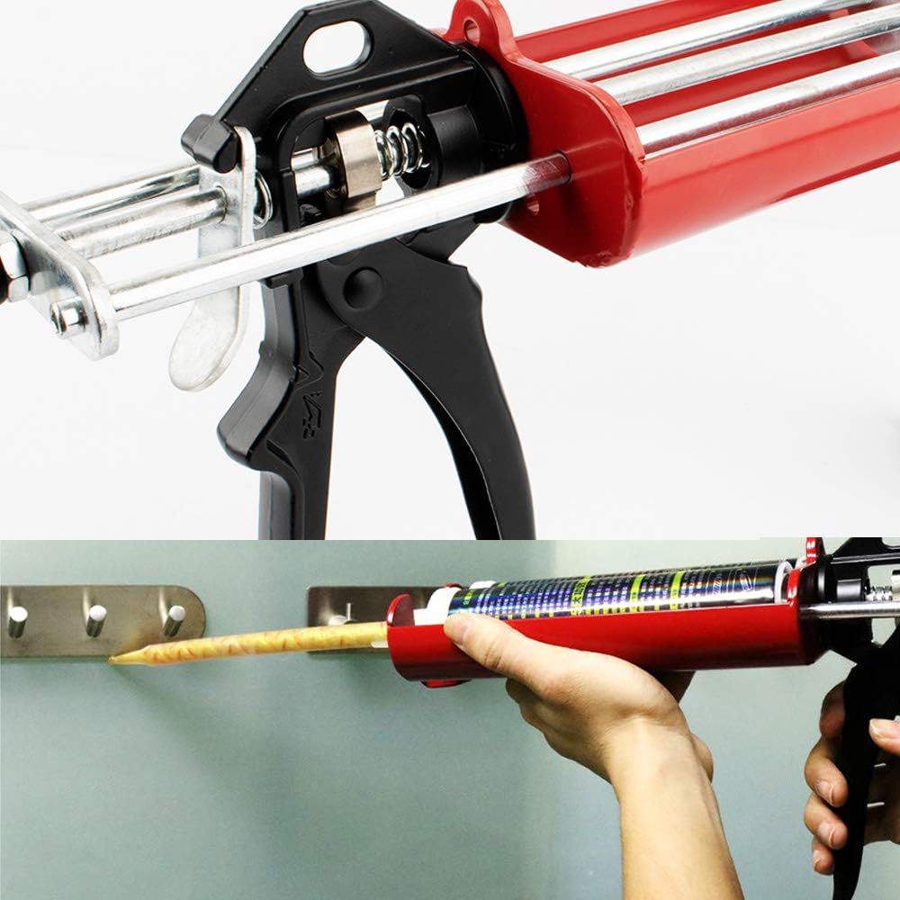 Manual Double Epoxy Gun 400 mL/13.5 fl oz (1:1 Mix Ratio) Dual Component Applicator for Panel Bond 2 Part Cartridge Caulking Gun (Passion Red) - - 
