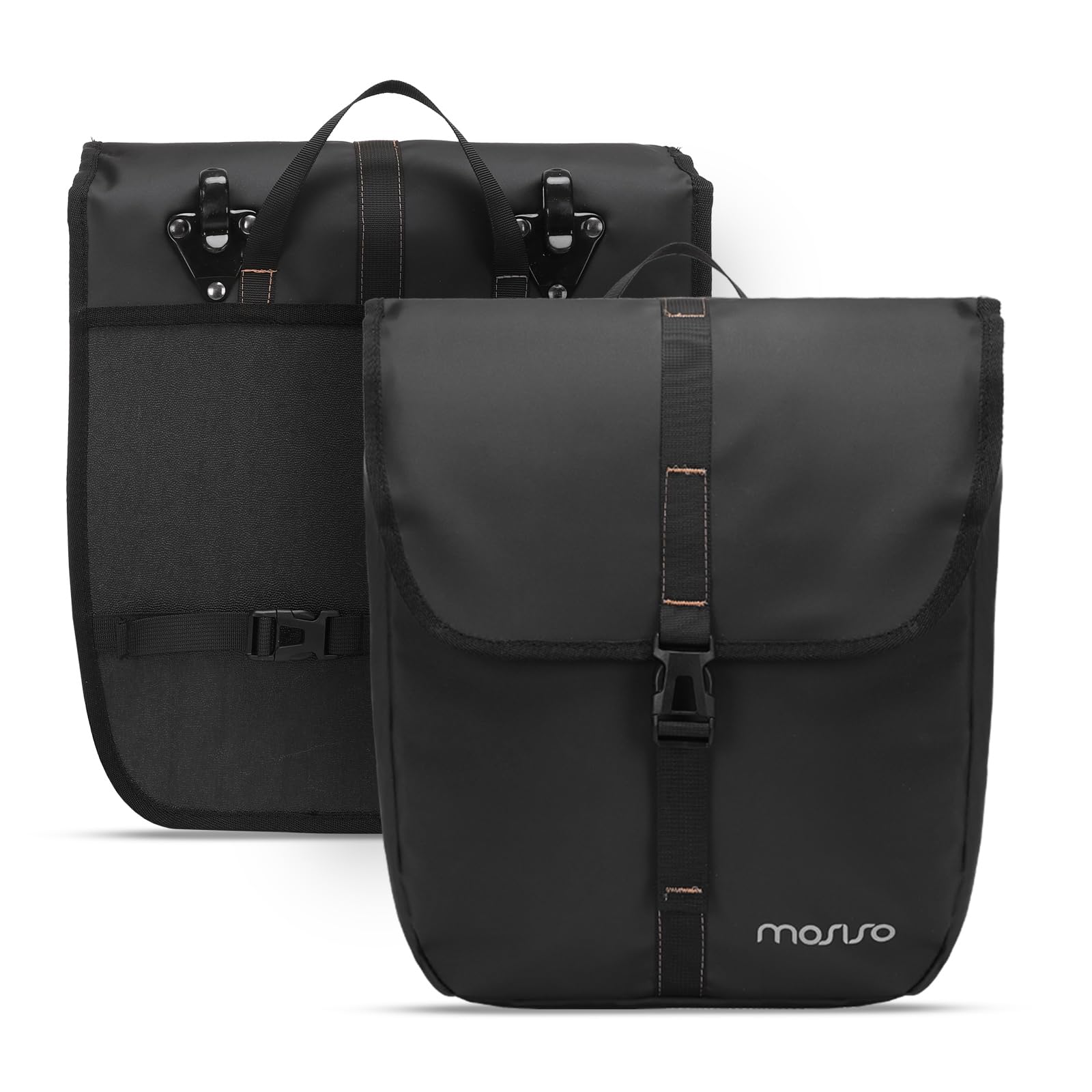 MOSISO 20L Bike Panniers, 2 Pack Waterproof Panniers Cycling Bag, Large Capacity Flap Bike Rear Rack Seat Bag Bicycle Luggage Storage Trunk Handbag for Road Mountain Cycling Traveling Commuting, Black