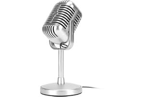 Retro Dynamic Vocal Microphone, Vintage Condenser Mic for Karaoke Stage, Adjustable Angle, Plug and Play Wired Desktop Microp