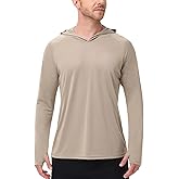 Mens Long Sleeve Athletic Hoodie Sun Protection Gym Workout Shirt for Hiking Running Fishing
