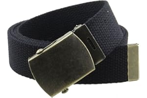BC BELTS Canvas Web Belt Military Style with Antique Brass Buckle and Tip 50" Long