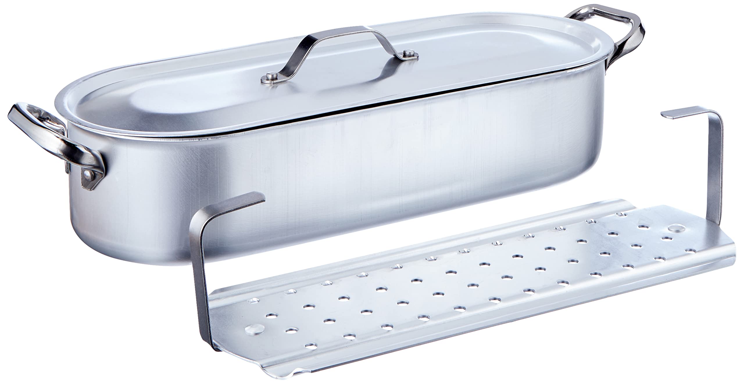 Pentole Agnelli Professional Aluminium 3 Mm. Fish Kettle With Grid, Lid And Handles, Length 40 Cm.