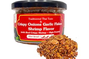 LAMOONE Spicy Garlic & Onion Crisps, High Protein & Vitamin, Ramen Pizza Burgar Rice & Salad Topping, Healthy Snack (Medium (5.3 oz 150g), Crispy Shrimps)