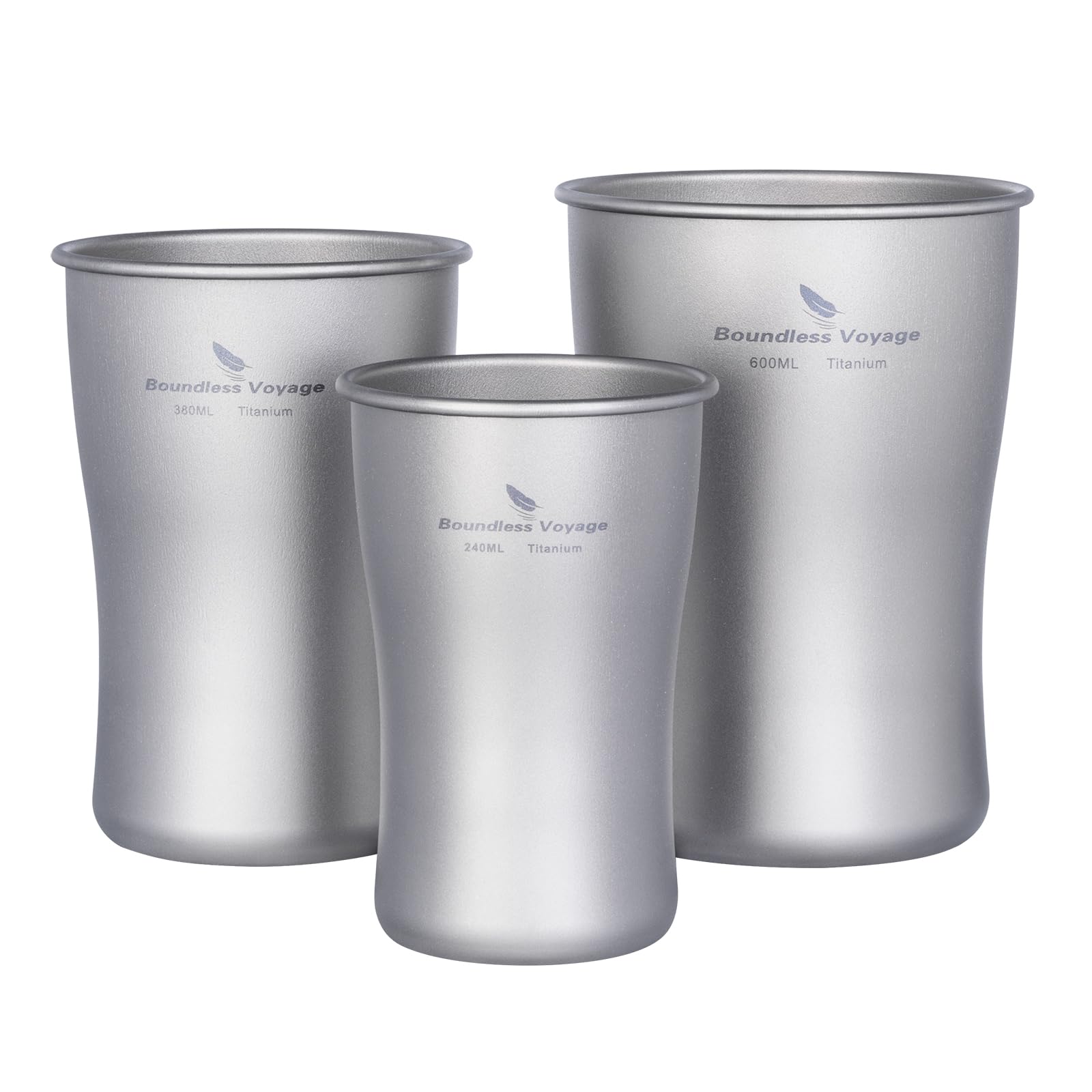 iBasingo Titanium Cups (240ml/380ml/600ml) Ultralight Stackable Travel Cup Outdoor Camping Drinkware for Iced Tea Beer Coffee Juices & Cold Drinks Durable Portable Mugs for Picnics Backpacking Ti3234D