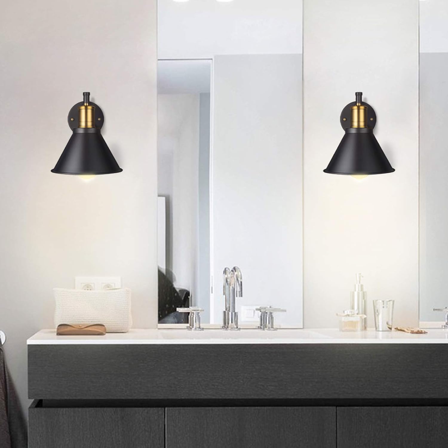 ArcoMead Swing Arm Wall Lamp Plug-in Cord Industrial Wall Sconce, Bronze and Black Finish, with On/Off Switch, E26 Base UL Listed, 1-Light Bedroom Wall Lights Fixtures, Bedside Reading Lamp - - 