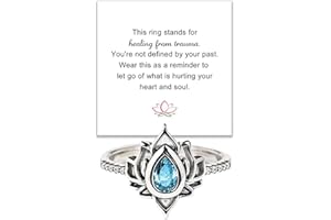 Decixde Lotus Ring for Women Lotus Flower Ring My Trauma Ring Lotus Promise Ring Zircon Inlaid Flower Ring Inspirational Ring Statement Floral Jewelry Gift