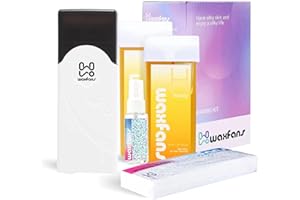 WAXFANS Roll on Wax Kit, Waxing Kit for Women and Men, Wax Kit for All Skin Types, Wax Roller Waxing Kit for Hair Removal, with Honey Wax Cartridges & 50 Pcs Wax Strips