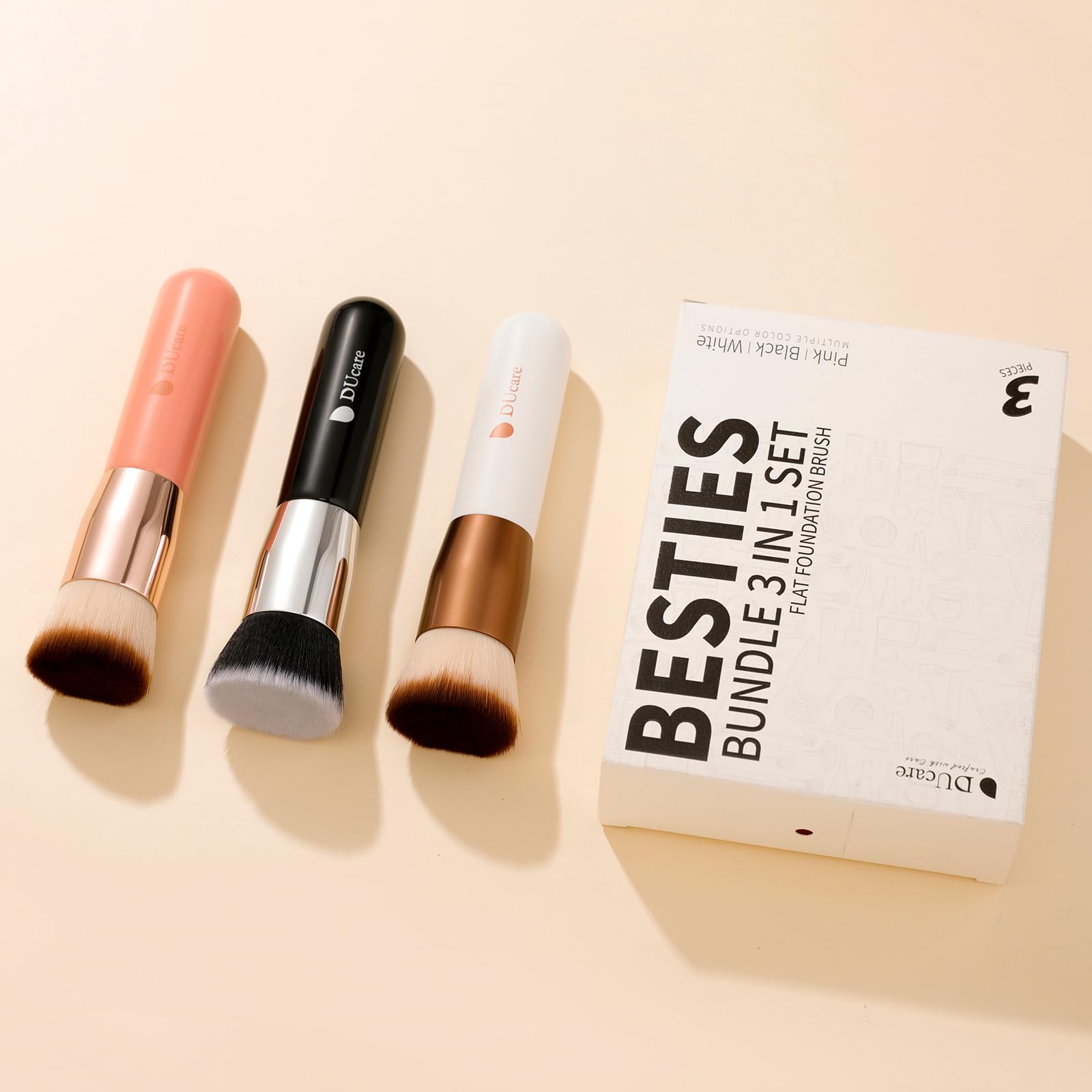 Foundation Brush 3pcs DUcare Flat Top Kabuki Brush Synthetic Professional Makeup Brushes Liquid Blending Mineral Powder Buffing Stippling